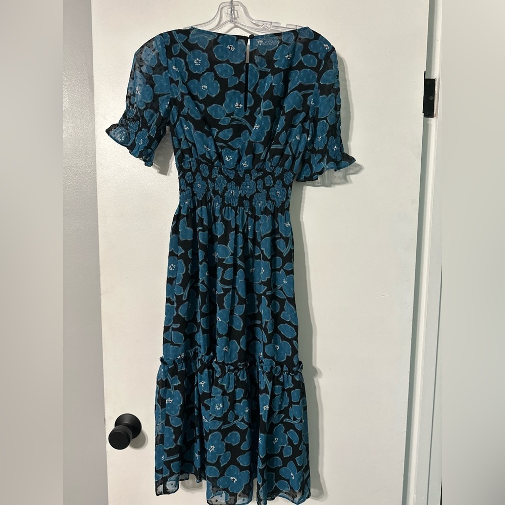 Kate Spade New York Whimsical Blue Floral Blair Midi Dress Womens Xtra Small - Picture 2 of 9